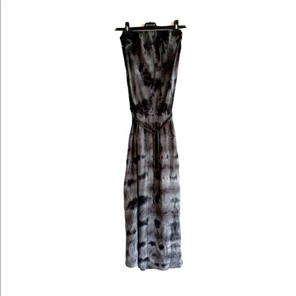 GYPSY 05 silk tie-Dye boho strapless maxi dress blue grey M - Picture 1 of 8